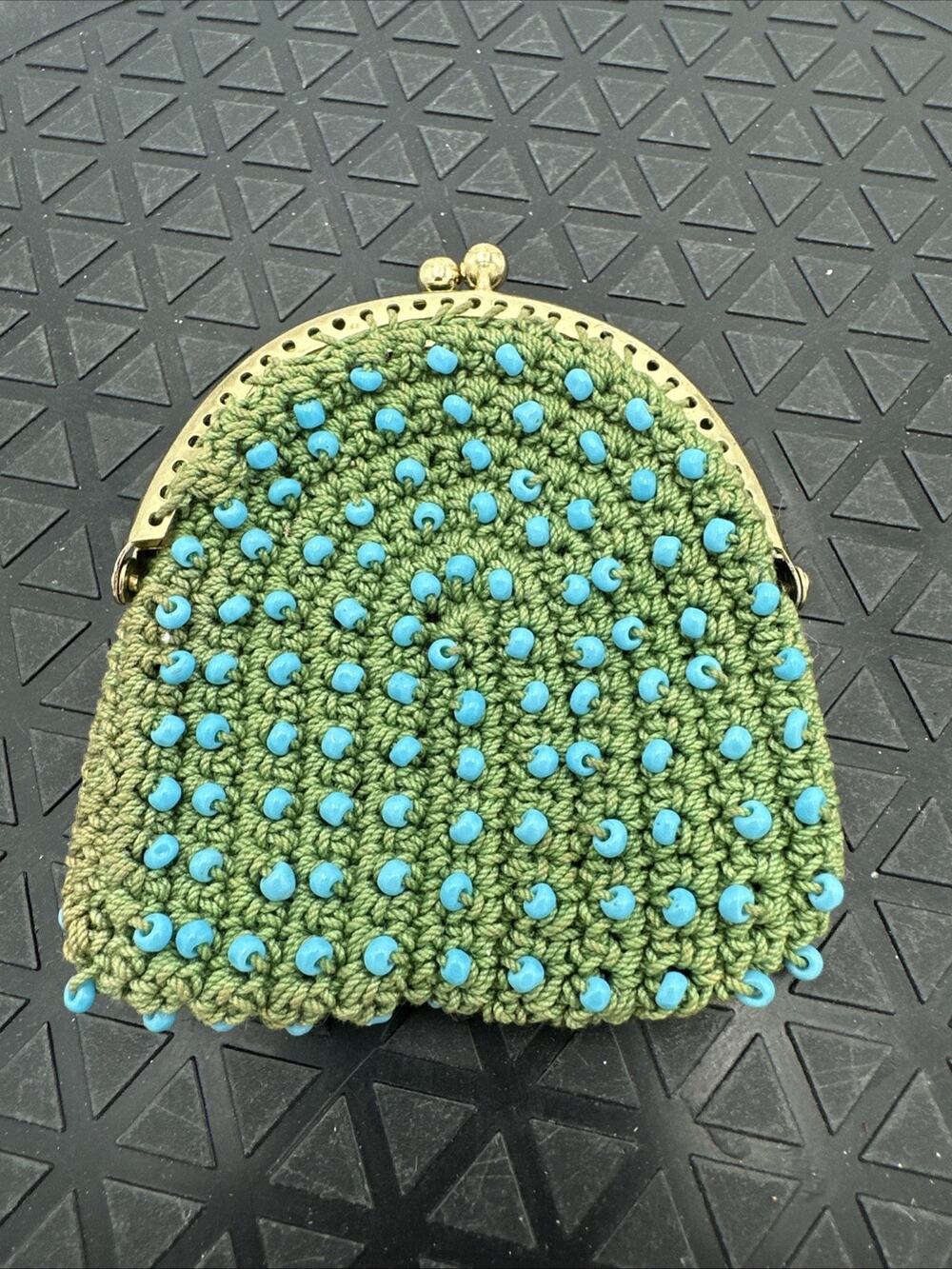 Vintage Crochet Beaded Coin Purse With Handmade Japan